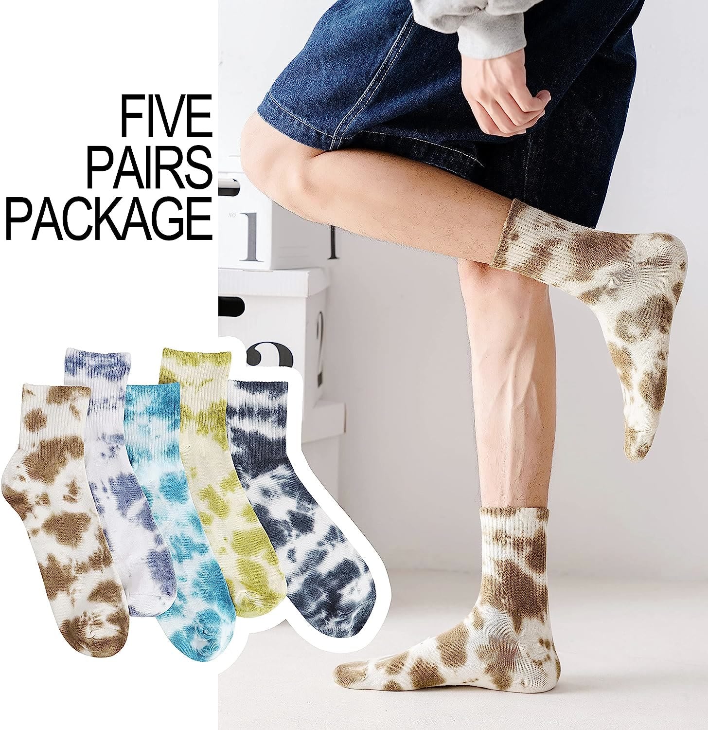 Plus Size Tiedye Quarter Socks(5 Pairs) plusock