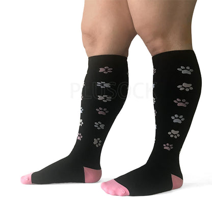 2XL-7XL Pink Dog Footprints Plus Size Compression Socks(3 Pairs)