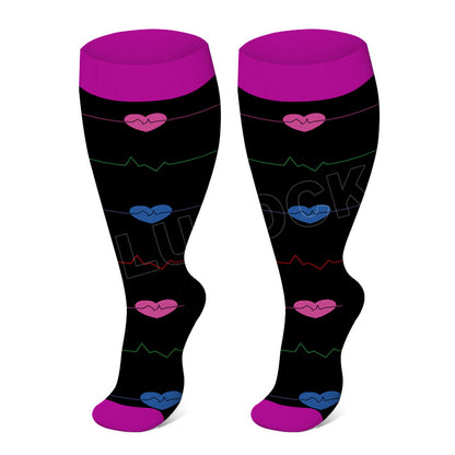 2XL-7XL Skin Purple Electrocardiogram Plus Size Compression Socks(3 Pairs)