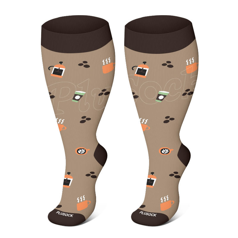 Plus Size Coffee Series Compression Socks(3 Pairs)