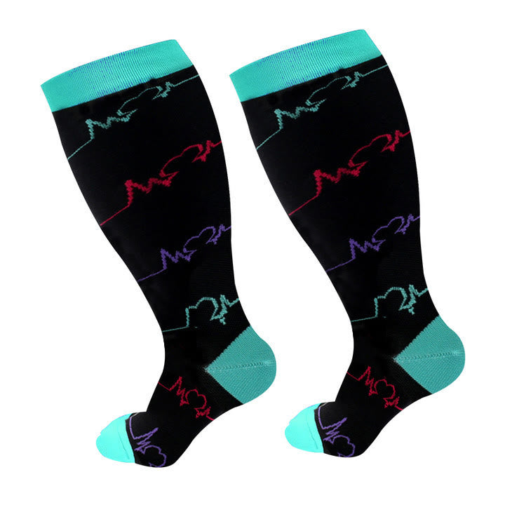 Electrocardiogram Pattern Plus Size Compression Socks(3 Pairs)