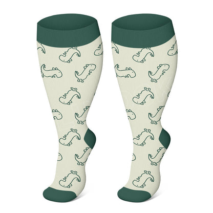 Plus Size Smiley Dinosaur Flower Compression Socks(3 Pairs)