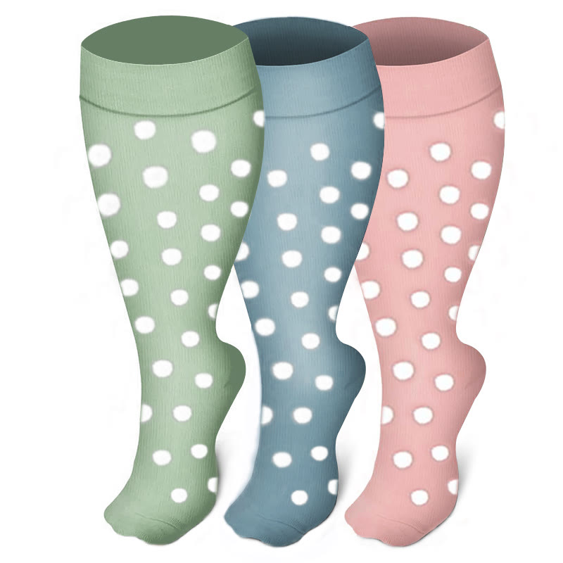 Plus Size White Dots Compression Socks(3 Pairs)