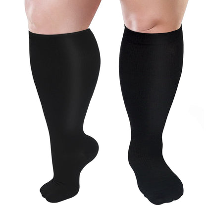 Blue Electrocardiogram Black Heart Plus Size Compression Socks(3 Pairs)