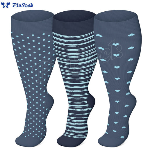 Plus Size Blue Heart Compression Socks(3 Pairs)