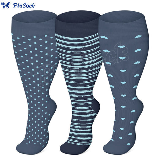 Plus Size Blue Heart Compression Socks