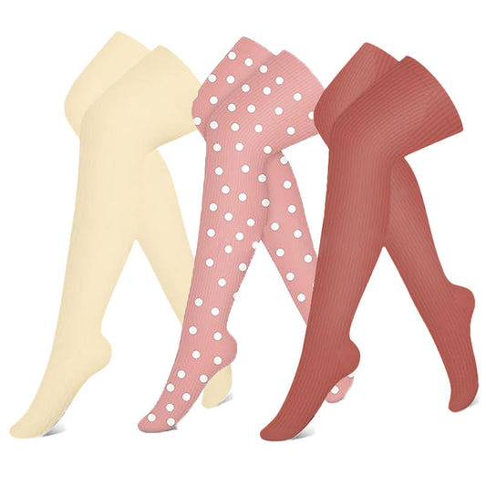 Pink Orange Beige Thigh High Compression Socks(3 Pairs)