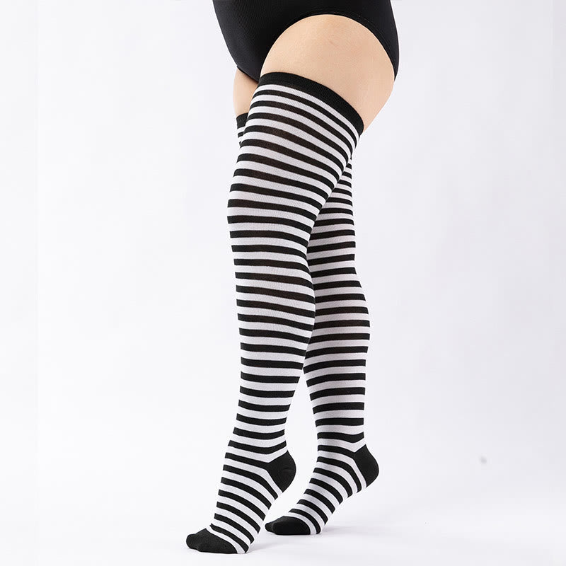 Plus Size Stripe Thigh High Socks(2 Pairs)