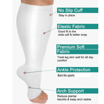 Plus Size White Open Toe Compression Socks