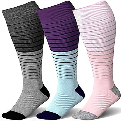 Plus Size Color Block Striped Compression Socks(3 Pairs)