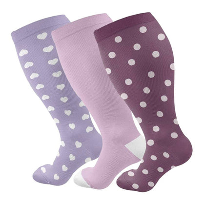 Plus Size Purple Heart Dot Compression Socks(3 Pairs)