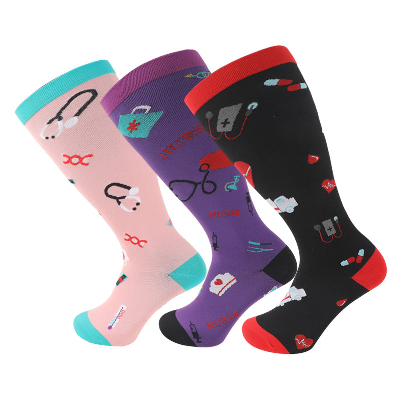 Plus Size Heart Elastic Compression Socks(3 Pairs)