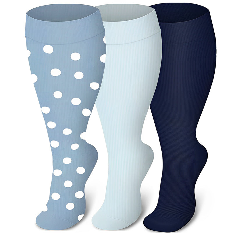 Plus Size Blue Series Compression Socks(3 Pairs)