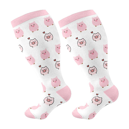 Plus Size Cute Fox Pig Compression Socks(3 Pairs)