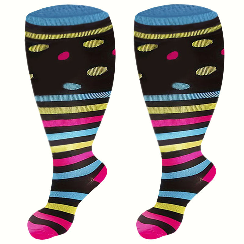 Plus Size Polka Dot Stripes Compression Socks(3 Pairs)