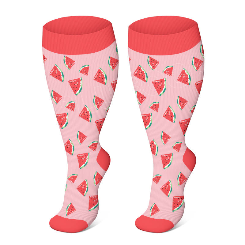 Plus Size Fruit Pattern Compression Socks(3 Pairs)