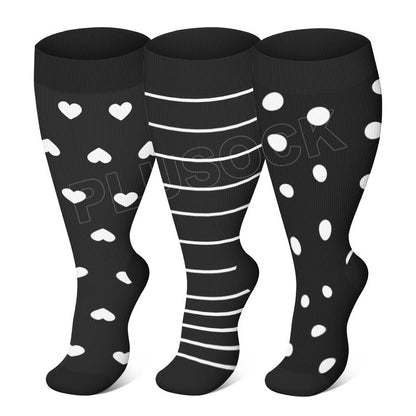 Plus Size White Stripes Compression Socks(3 Pairs)