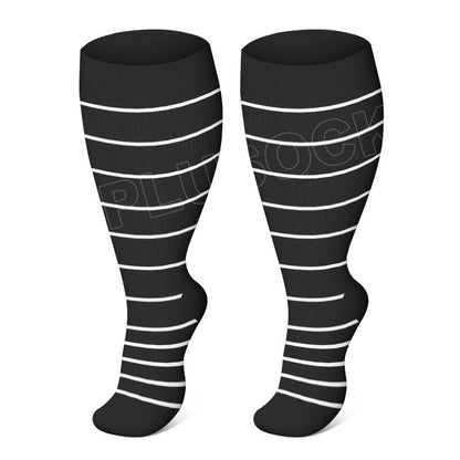 Plus Size White Stripes Compression Socks(3 Pairs)