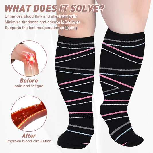 Ribbon Plus Size Compression Socks(3 Pairs)