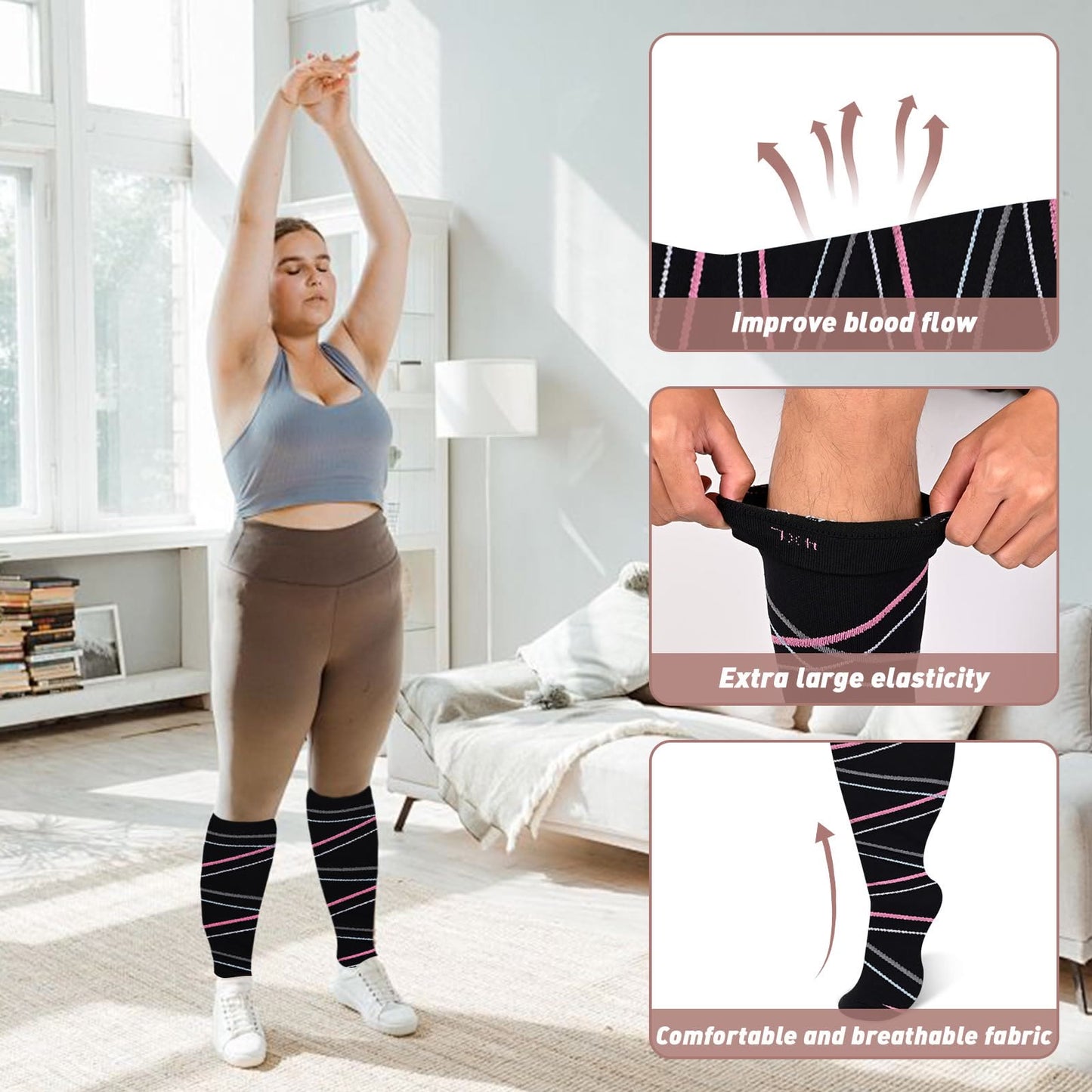 2XL-7XL Ribbon Plus Size Compression Socks(3 Pairs)