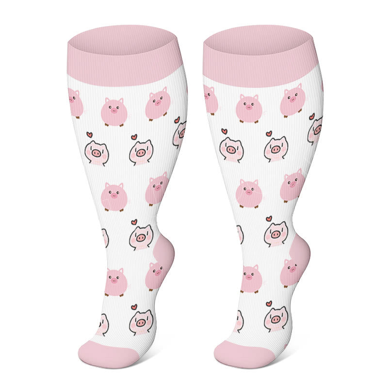 Plus Size Cute Fox Pig Compression Socks(3 Pairs)