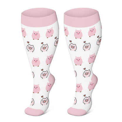 Plus Size Cute Fox Pig Compression Socks(3 Pairs)