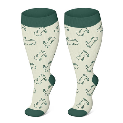 Free Today: Plus Size Smiley Dinosaur Flower Compression Socks