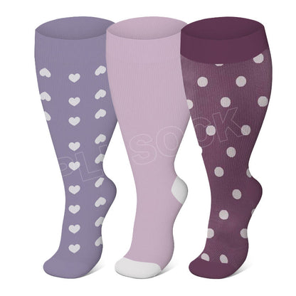 Plus Size Purple Heart Dot Compression Socks