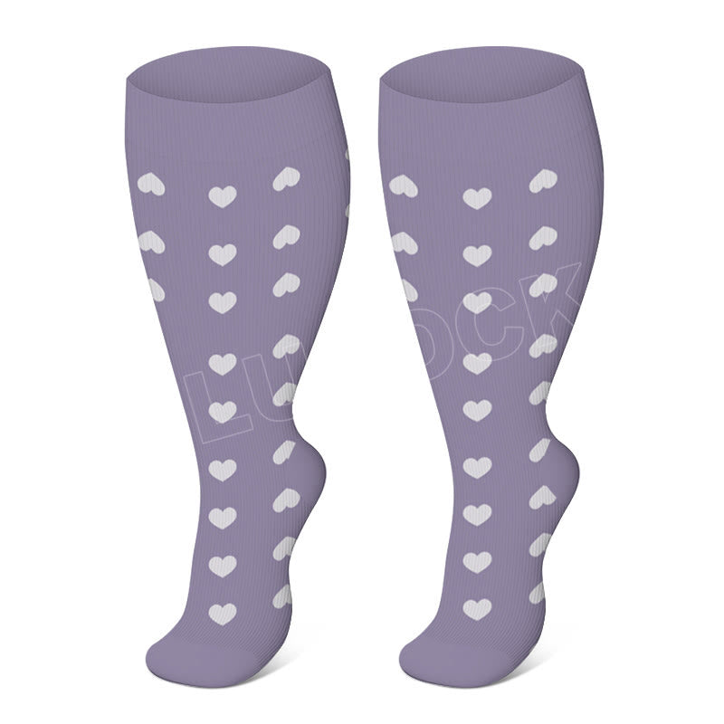 Plus Size Purple Heart Dot Compression Socks(3 Pairs)