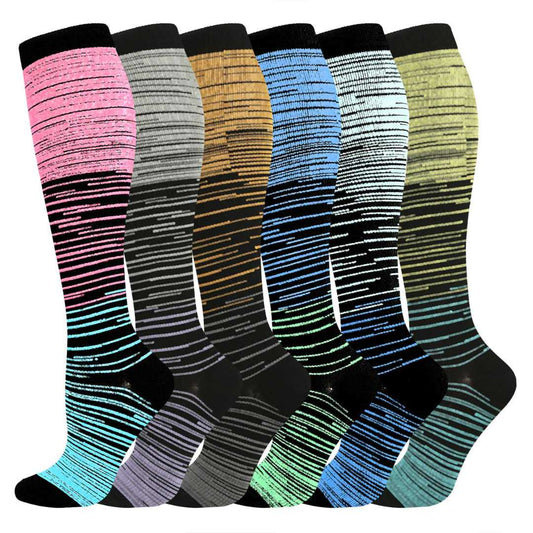 Color Thin Lines Compression Socks(6 Pairs)