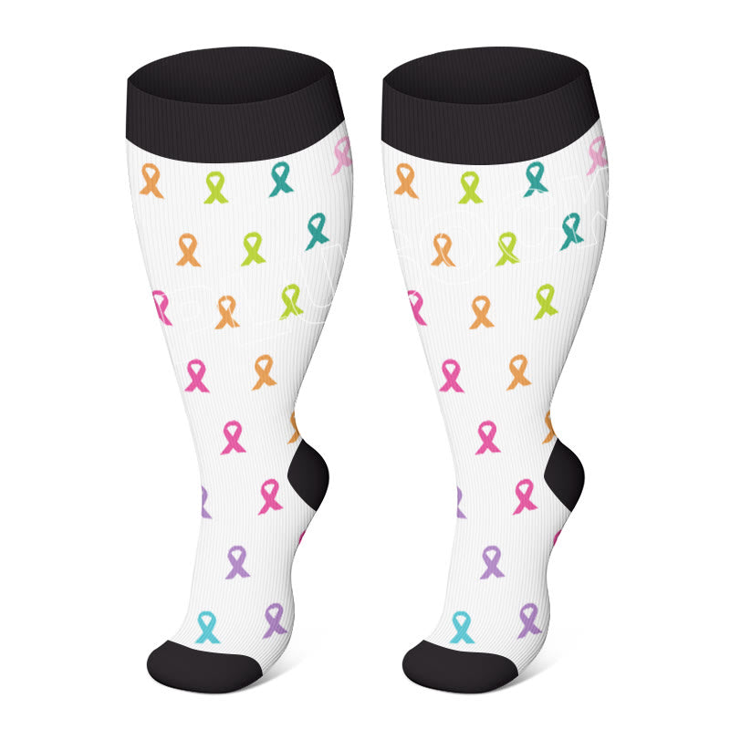 Plus Size Breast Cancer Logo Compression Socks(3 Pairs)