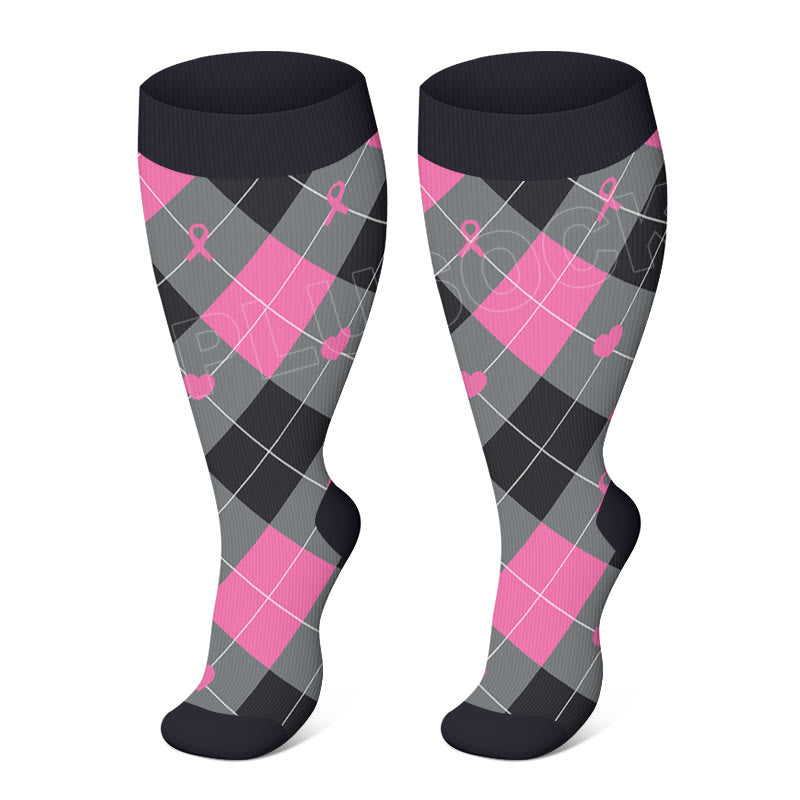 Plus Size Breast Cancer Logo Compression Socks(3 Pairs)