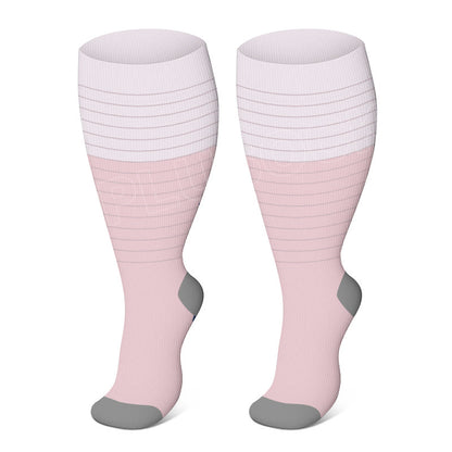 Plus Size Color Block Striped Compression Socks(3 Pairs)