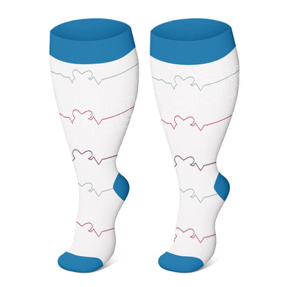 Electrocardiogram Pattern Plus Size Compression Socks(3 Pairs)