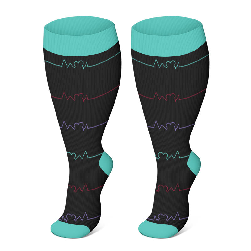 Electrocardiogram Pattern Plus Size Compression Socks(3 Pairs)