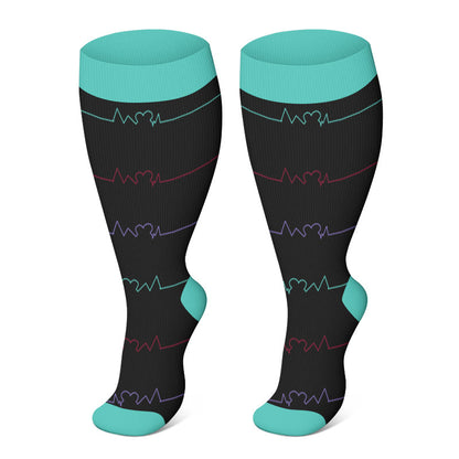 Electrocardiogram Pattern Plus Size Compression Socks(3 Pairs)