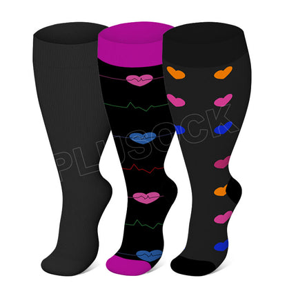 2XL-7XL Black Electrocardiogram Heart Plus Size Compression Socks(3 Pairs)