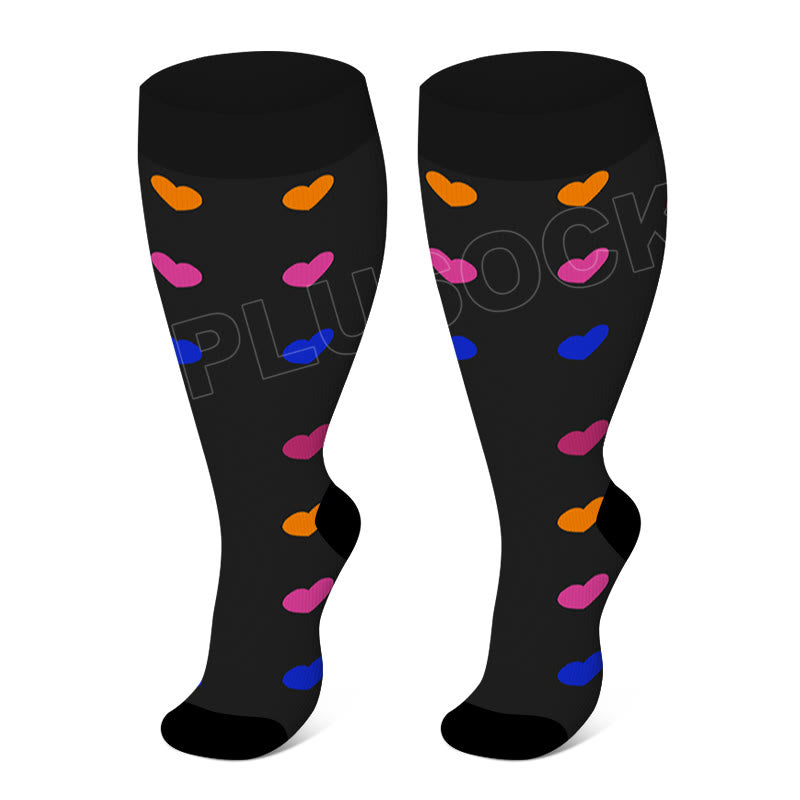 2XL-7XL Black Electrocardiogram Heart Plus Size Compression Socks(3 Pairs)