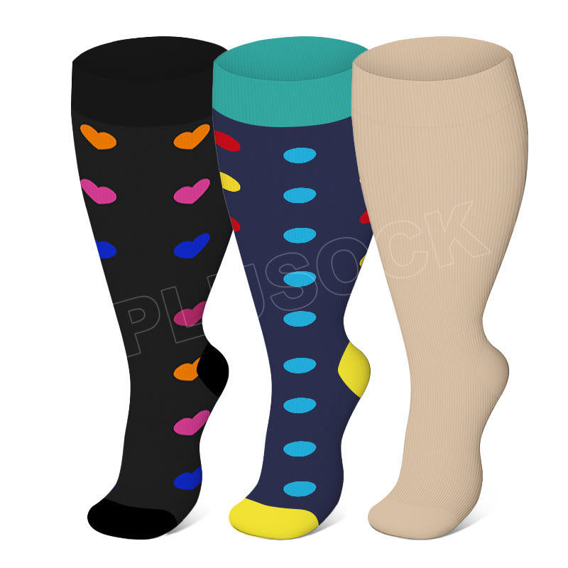 2XL-7XL Skin Heart Dot Plus Size Compression Socks(3 Pairs)