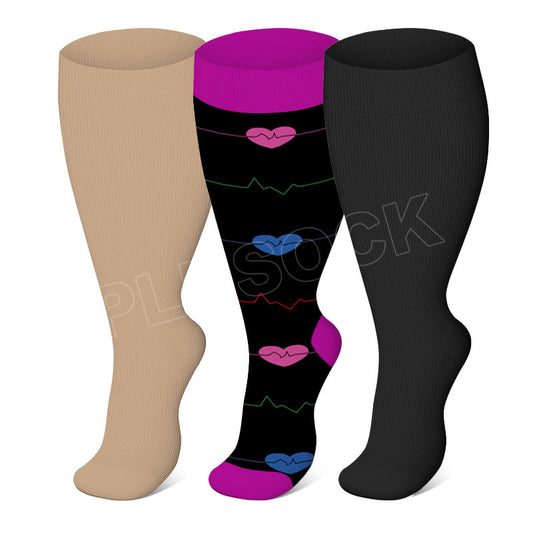 2XL-7XL Purple Electrocardiogram Solid Plus Size Compression Socks(3 Pairs)