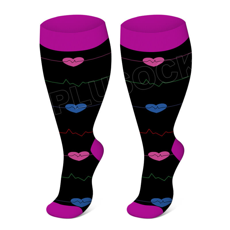 2XL-7XL Purple Electrocardiogram Solid Plus Size Compression Socks(3 Pairs)