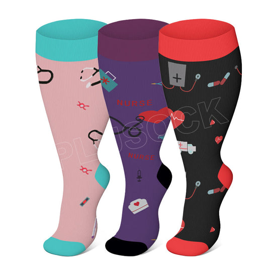 Plus Size Heart Elastic Compression Socks(3 Pairs)