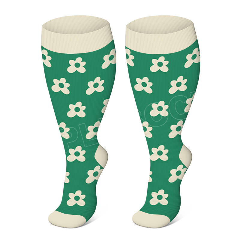 Plus Size Smiley Dinosaur Flower Compression Socks