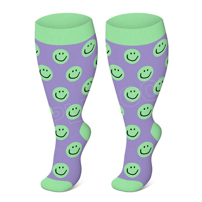 Free Today: Plus Size Smiley Dinosaur Flower Compression Socks