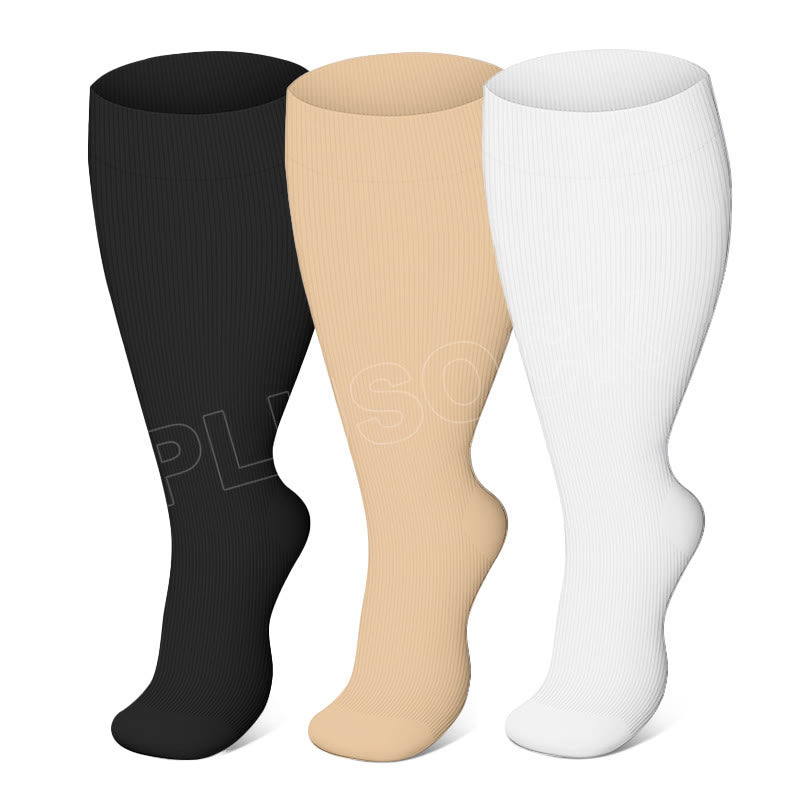 2XL-7XL Solid Color Plus Size Compression Socks(3 Pairs)