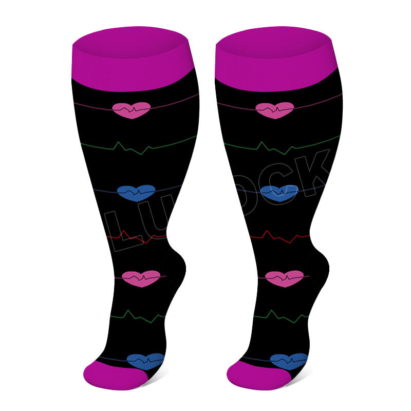 Electrocardiogram Heart Plus Size Compression Socks(3 Pairs)