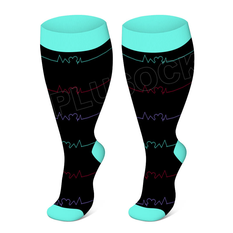 Electrocardiogram Heart Plus Size Compression Socks(3 Pairs)