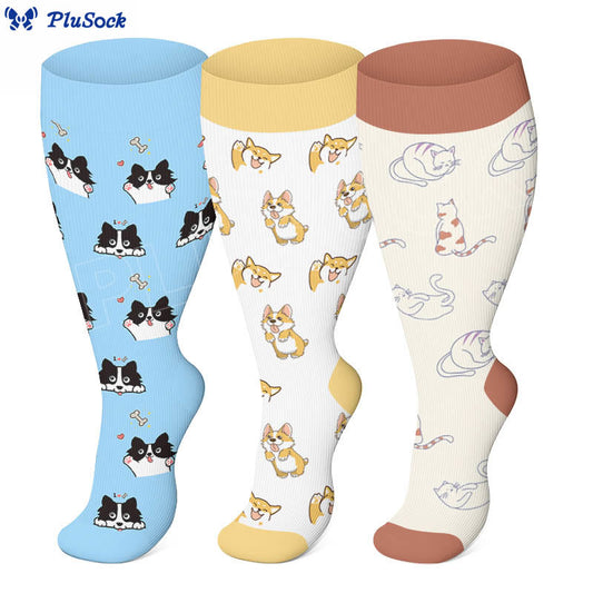 Plus Size Cute Corgi Compression Socks(3 Pairs)