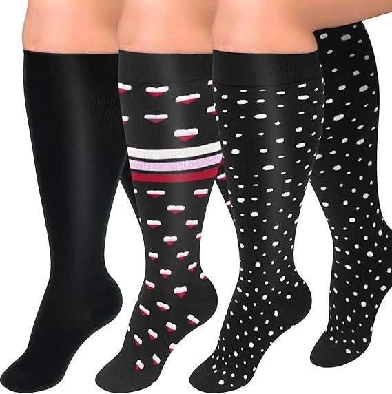 Plus Size Splicing Hearts Compression Socks(3 Pairs)