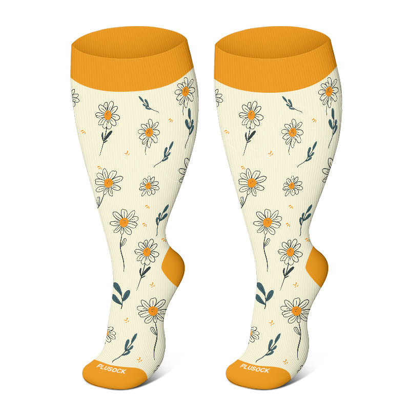 Plus Size Spring Flowers Compression Socks(3 Pairs)